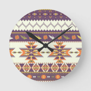 Buntes aztekisches Muster Runde Wanduhr