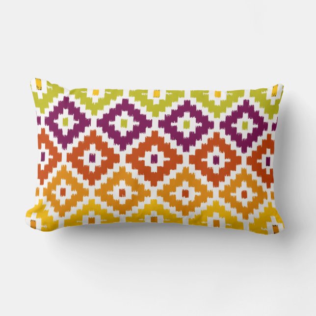 Buntes aztekisches Stammes- Druck Ikat Lendenkissen (Vorderseite)