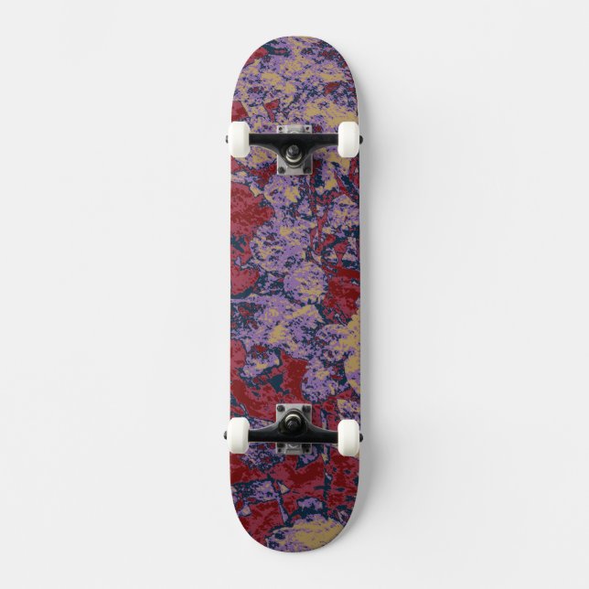 Buntes Blatt- und Blumentarnungsmuster Skateboard (Vorderseite)