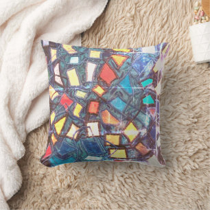 Buntes blaues Buntglas-Look abgenutzt Retro Kissen