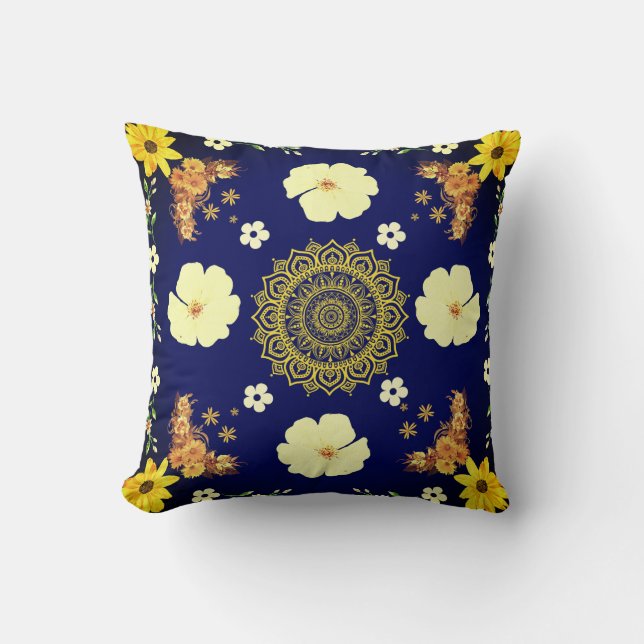 buntes Blume Muster quadratisches Kissen (Vorderseite)
