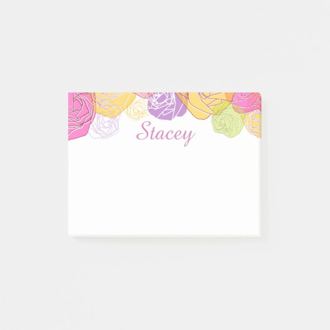 Buntes Blumen Post-it Klebezettel (Vorderseite)