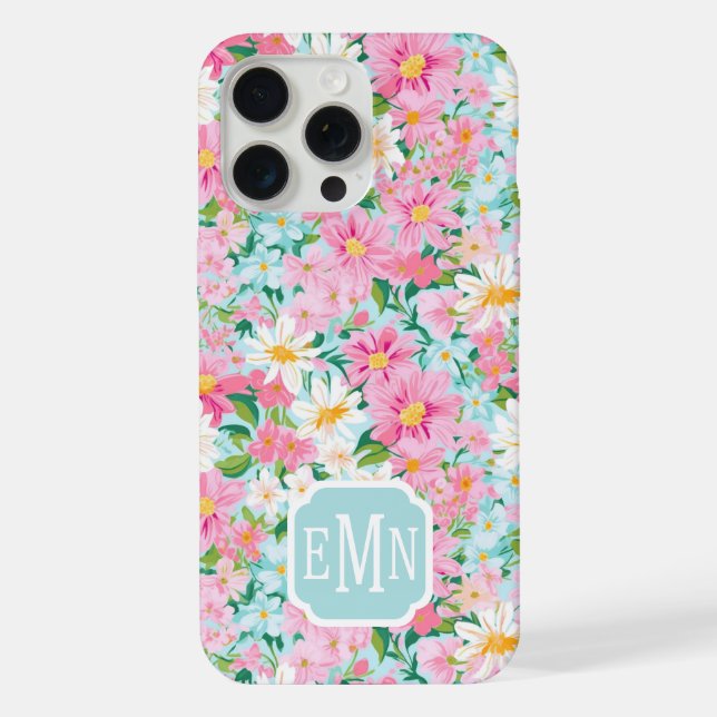 Buntes Blumengarten-Monogramm  iPhone 15 Pro Max Hülle (Rückseite)