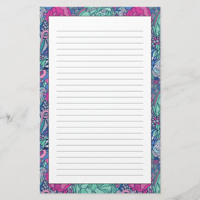 Buntes Blumengekritzel-Muster Briefpapier (Vorderseite)