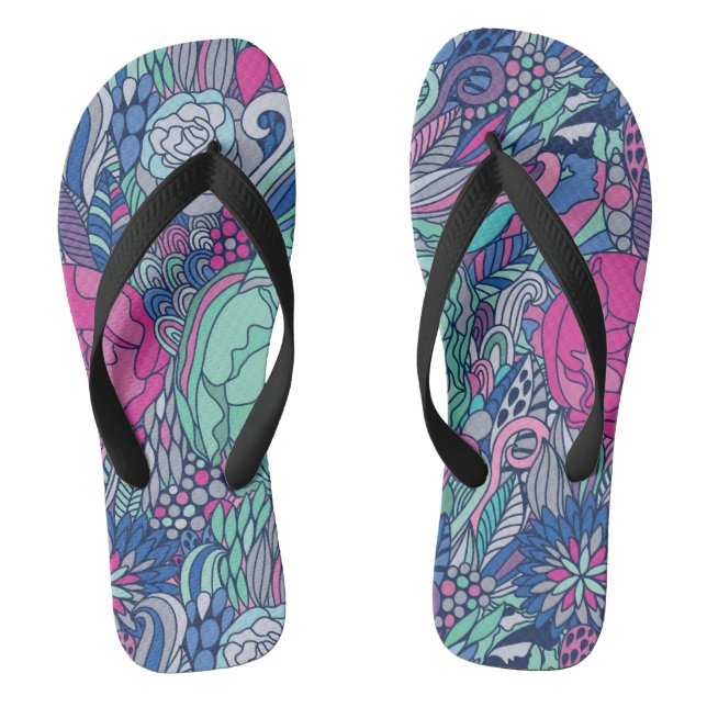 Buntes Blumengekritzel-Muster Flip Flops (Fußbett)