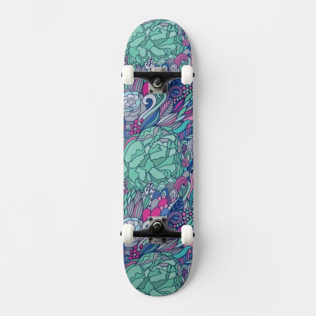 Buntes Blumengekritzel-Muster Skateboard (Vorderseite)