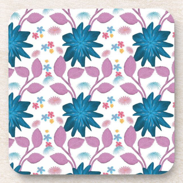 Buntes Blumenmuster Getränkeuntersetzer (Vorderseite)