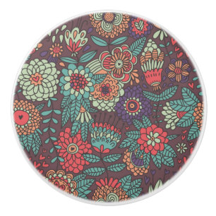 Buntes Blumenmuster in der Cartoonart Keramikknauf