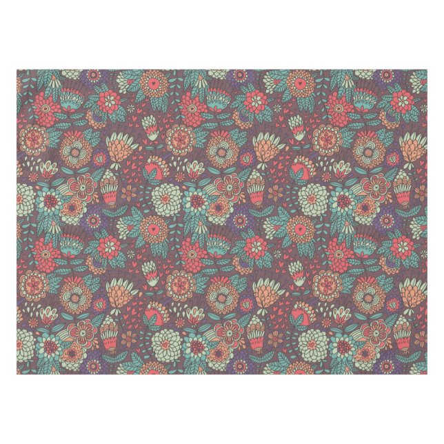 Buntes Blumenmuster in der Cartoonart Tischdecke (Vorderseite (Horizontal))
