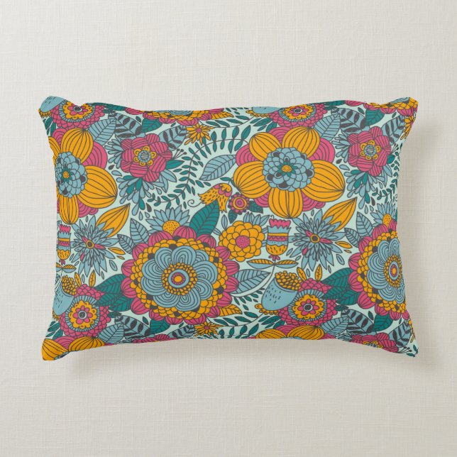 Buntes Blumenmuster Zierkissen (Vorderseite)