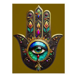 Buntes Braun Gold Hamsa Regenbogenfarbe Drittes Au Poster