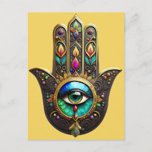 Buntes Braun Gold Hamsa Regenbogenfarbe Drittes Au Postkarte