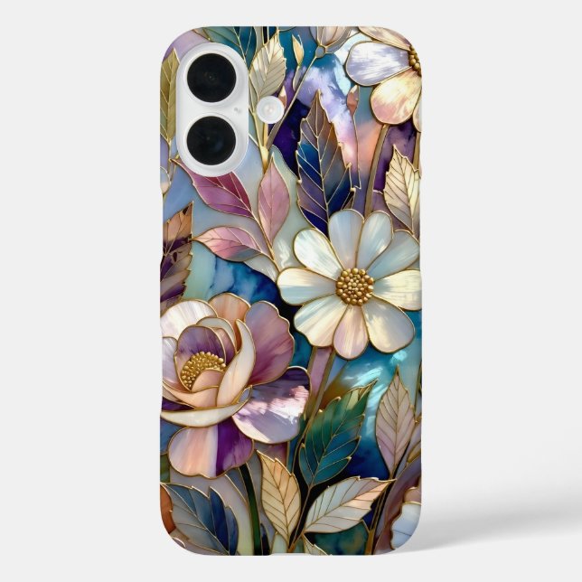 Buntes Buntglas iPhone Case Lila Blume (Rückseite)