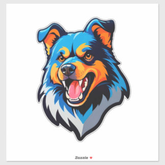 Buntes Cartoon Blau-Orange-Hund Aufkleber