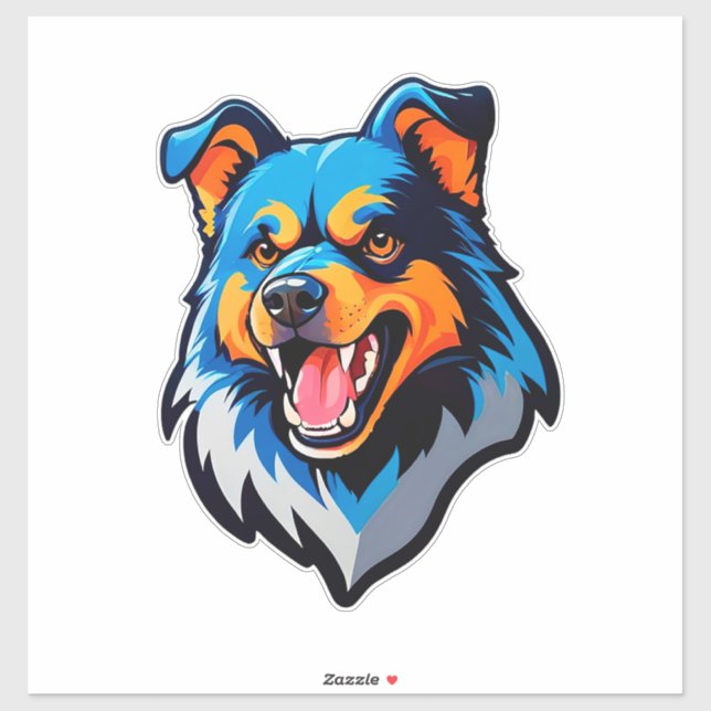 Buntes Cartoon Blau-Orange-Hund Aufkleber (Blatt)