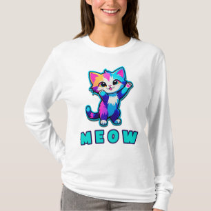Buntes Cartoon-Kätzchen hebt Pfoten T-Shirt