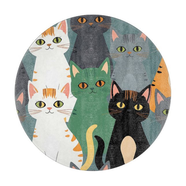 Buntes Cartoon-Katzen-Muster Schneidebrett (Vorderseite)