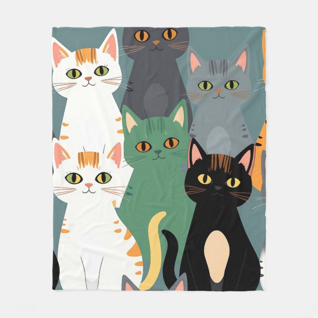 Buntes Cartoon-Katzenmuster Fleecedecke (Vorderseite)