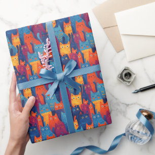 Buntes Cartoon-Katzenmuster   Süß und Whimsical   Geschenkpapier