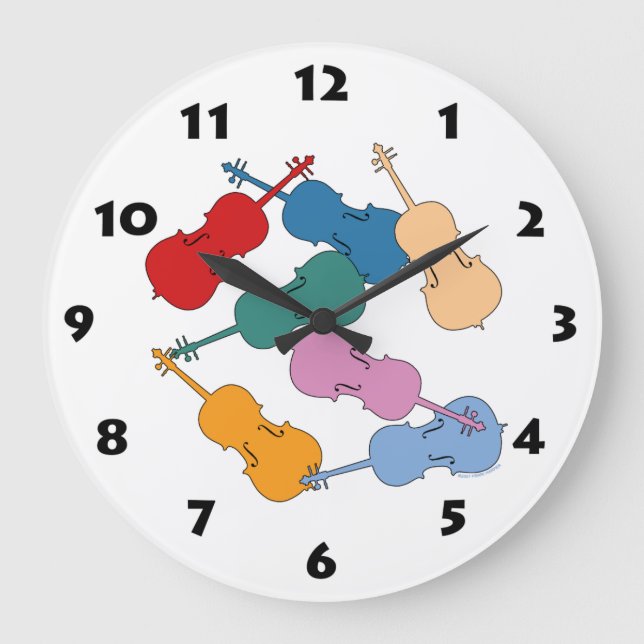 Buntes Cello Große Wanduhr (Vorderseite)