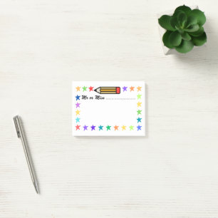 Buntes Crayon und Sterne Post-it Klebezettel