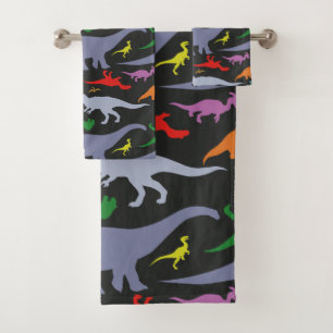 Buntes Dinosaurier-Muster (dunkel) Badhandtuch Set