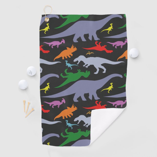 Buntes Dinosaurier-Muster (dunkel) Golfhandtuch (Insitu)