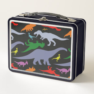 Buntes Dinosaurier-Muster (dunkel) Metall Brotdose