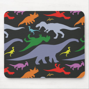 Buntes Dinosaurier-Muster (dunkel) Mousepad