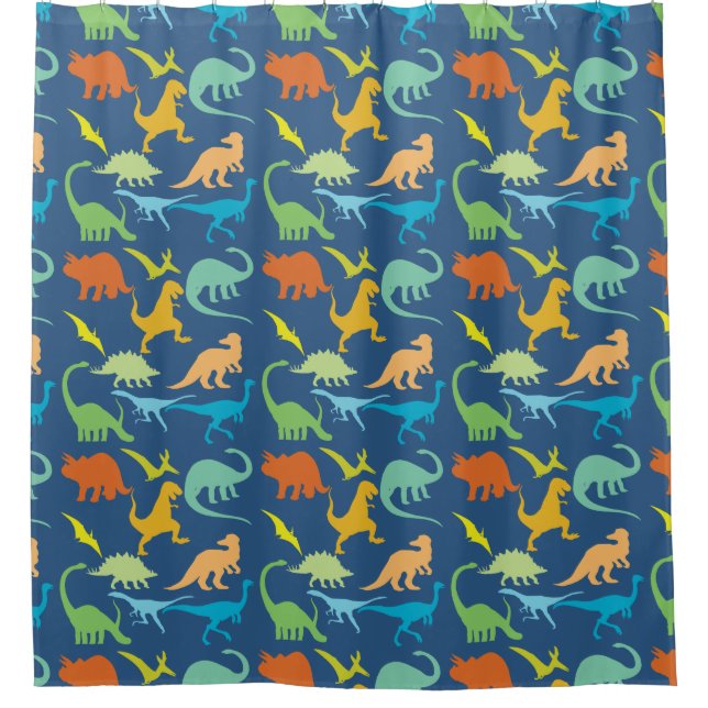 Buntes Dinosaurier-Muster Duschvorhang (Vorderseite)