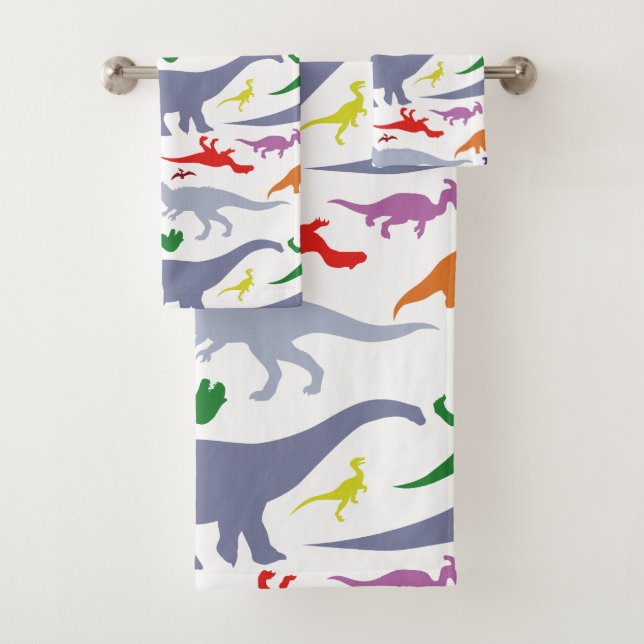 Buntes Dinosaurier-Muster (Licht) Badhandtuch Set (Insitu)