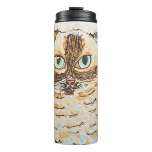 Buntes Eigenartiges Katzenporträt Thermosbecher