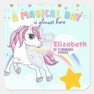 Buntes Einhorn Regenbogen Süß Magisch Rosa Quadratischer Aufkleber