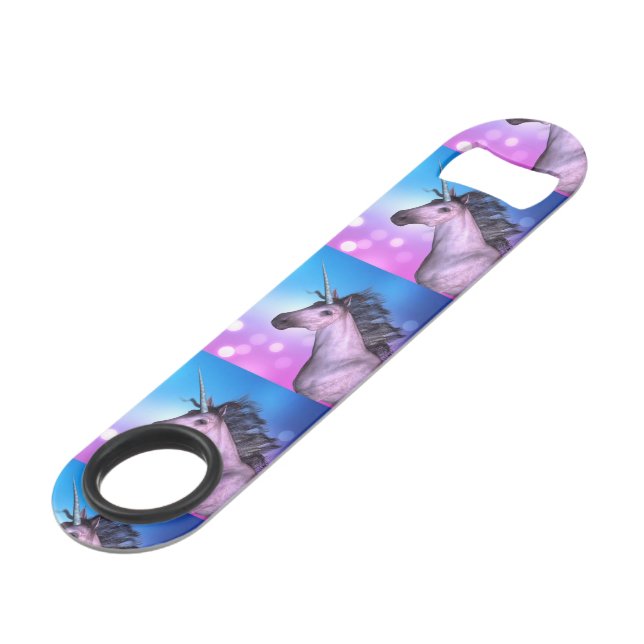Buntes Einhorn Speedflaschenöffner (Vorderseite Schrägansicht)