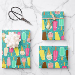 Buntes Eiscreme-Muster Dopamin-Design Geschenkpapier Set