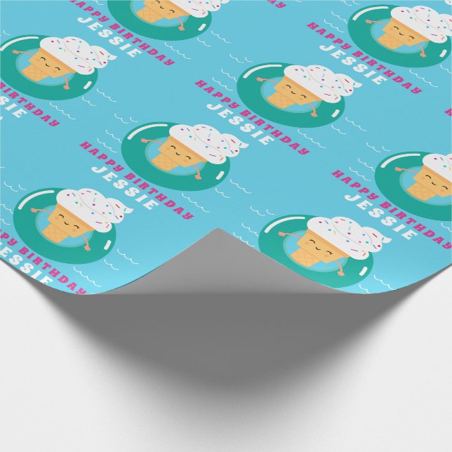 Buntes Eiscreme-Pool-Party scherzt Geschenkpapier (Ecke)