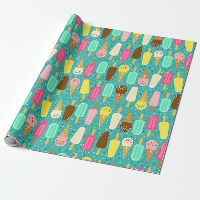 Buntes Eiscrememuster Sommer Geschenkpapier (Ungerollt)