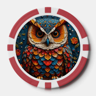 Buntes Eulen-Casino-Stil Kunstgeschenk für Fans Pokerchips