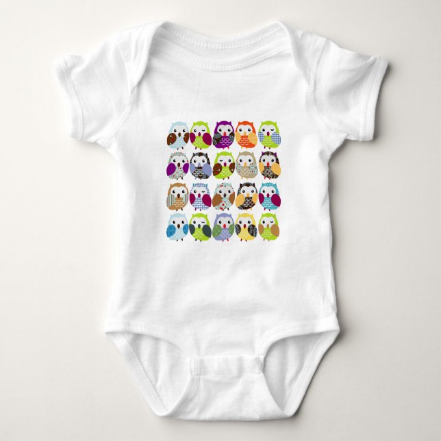 Buntes Eulen-Muster Baby Strampler (Vorderseite)