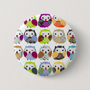 Buntes Eulen-Muster Button