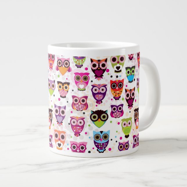 Buntes Eulen-Muster für Kinder 2 Jumbo-Tasse (Vorderseite Rechts)