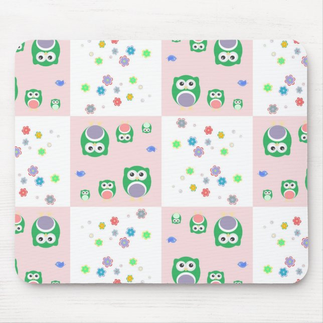 Buntes Eulen-Muster für Kinder Mousepad (Vorne)