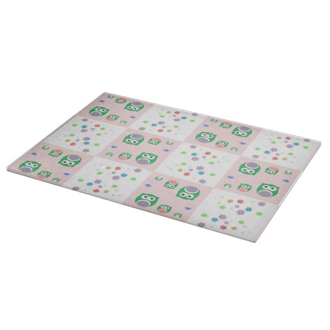 Buntes Eulen-Muster für Kinder Schneidebrett (Ecke)