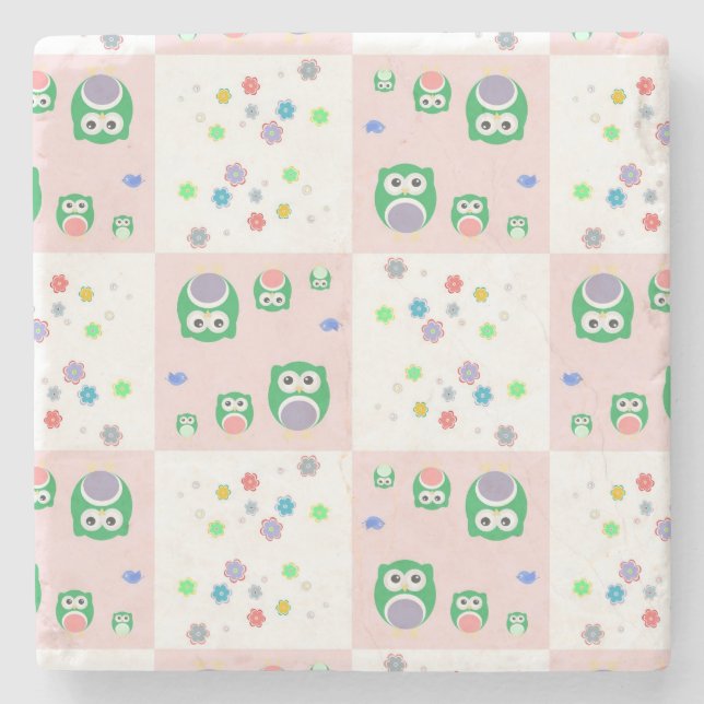 Buntes Eulen-Muster für Kinder Steinuntersetzer (Vorderseite)