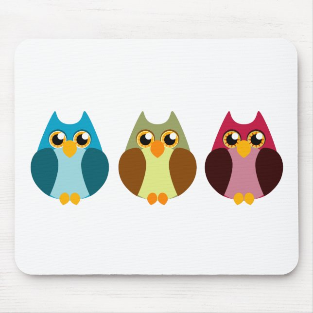 Buntes Eulen-Trio Mousepad (Vorne)