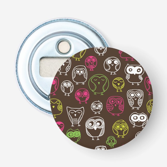 Buntes Eulengekritzel-Hintergrundmuster Flaschenöffner (Vorderseite)