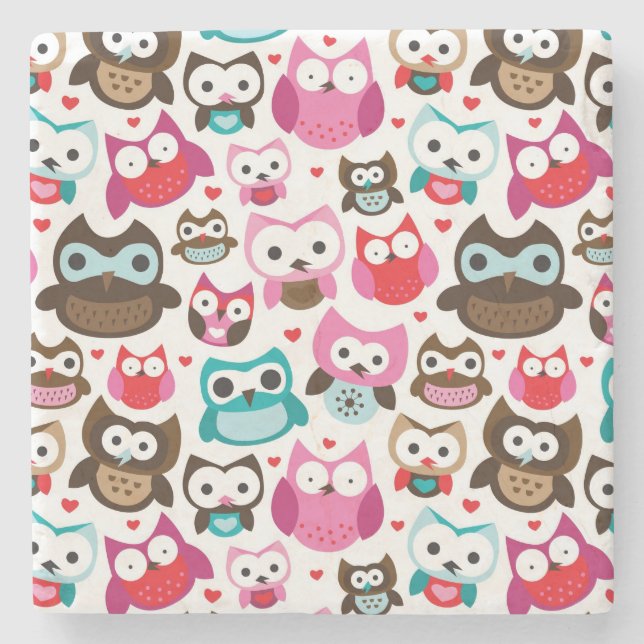 buntes Eulenmuster Steinuntersetzer (Vorderseite)