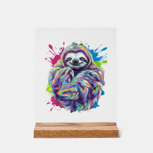 Buntes Faultier Süßes Tier Kunst Lustiges Grafik T Acrylschild