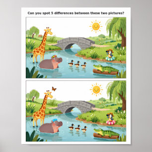 Buntes Finde-die-Unterschiede-Puzzle-Poster Poster