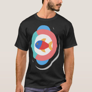 Buntes Fischgrafik mit kreisförmigem Türkis und Ro T-Shirt